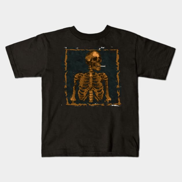 Skull of a Skeleton Burning Cigarette Vincent Van Gogh Art Kids T-Shirt by Blink_Imprints10